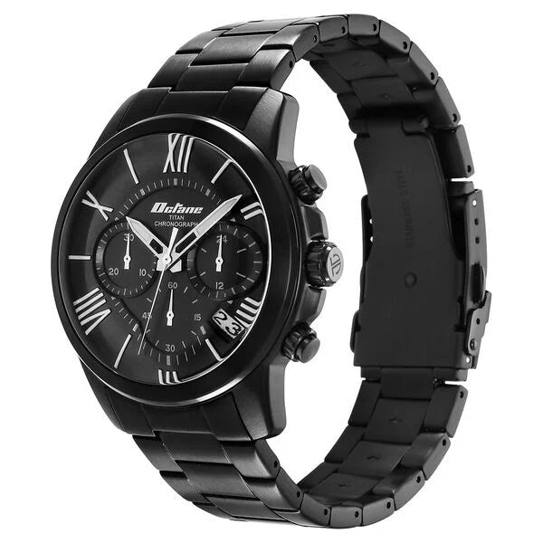 TITAN Octane Classic Sporty Black Dial Stainless Steel Strap Watch 90152NM01