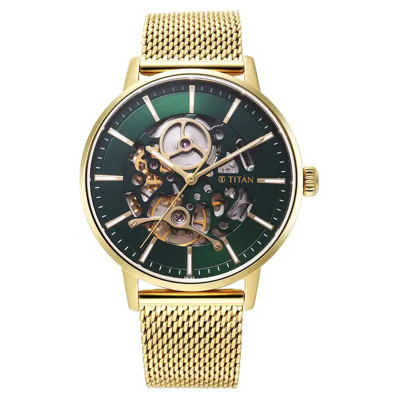 Titan Mechanical Slimline Green Dial Watch for Men - 90159YM01