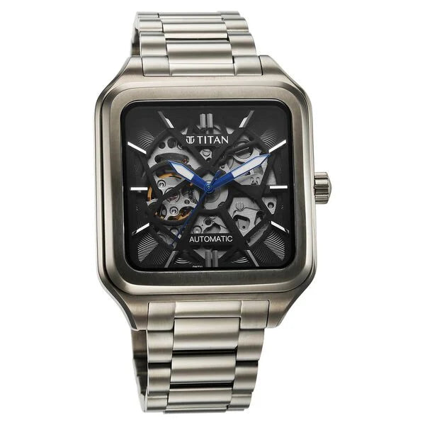 Titan Shaped Automatics Anthracite Dial Grey Stainless Steel Strap watch for Men 90162qm01