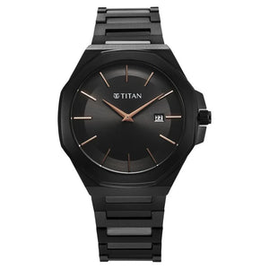 Titan Classic Slim Quartz Analog with Date Black Dial Stainless Steel Strap Watch for Men 90167NM01 - KRISHNA WATCH COMPANY