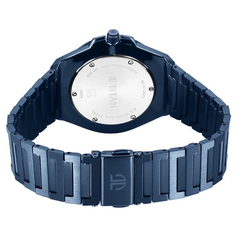 Titan Classic Slim Quartz Analog with Date Blue Dial Stainless Steel Strap Watch for Men 90167QM01 - KRISHNA WATCH COMPANY