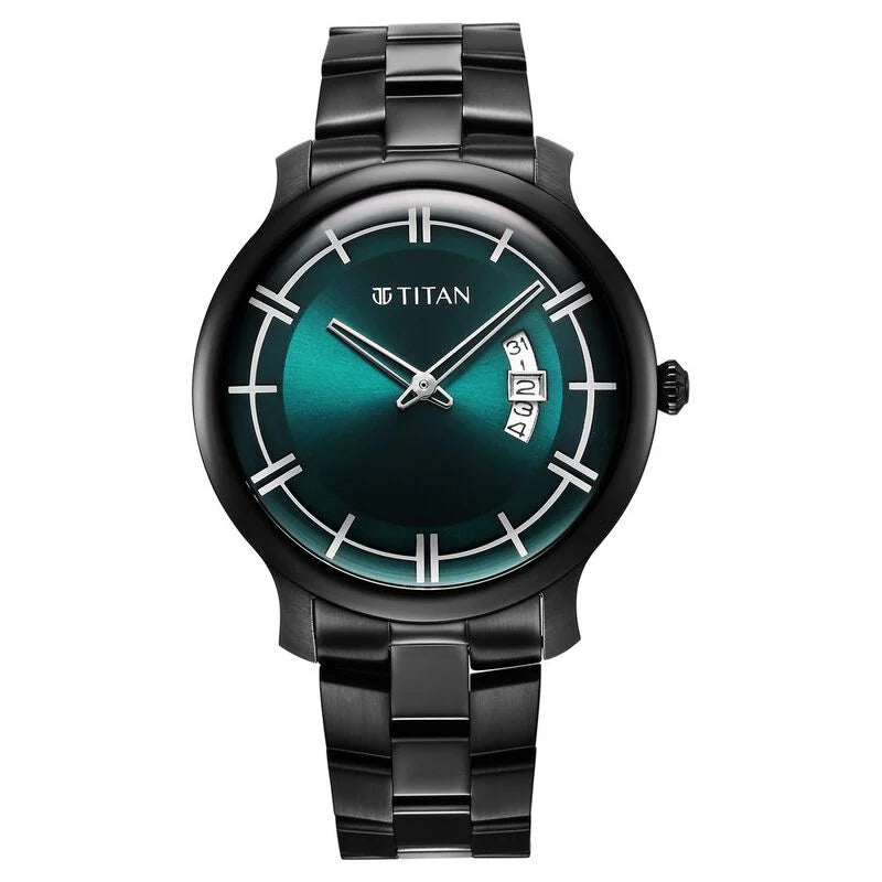 Titan Classic Distincta Green Dial Analog with Date Stainless Steel Strap Watch for Men NS90170NM01 / 90170NM01 - KRISHNA WATCH COMPANY