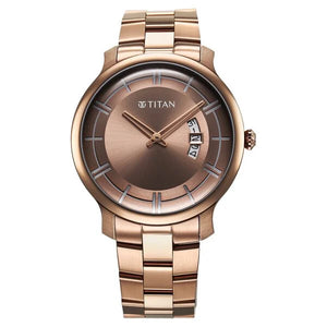 Titan Clasique Slim Quartz Analog with Date Coffee Brown Dial Stainless Steel Strap Watch For Men 90170qm02 - KRISHNA WATCH COMPANY