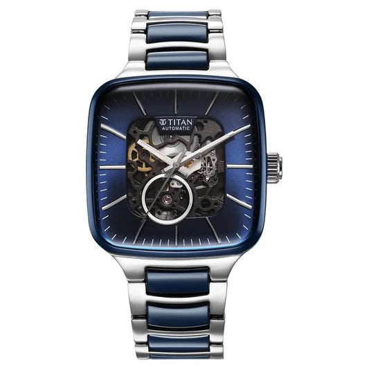 Titan Ceramic Fusion Automatic Square Black Dial Rose Gold Dual-Toned Stainless Steel Bracelet Watch for Men 90175kd02