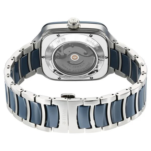 Titan Ceramic Fusion Automatic Square Black Dial Rose Gold Dual-Toned Stainless Steel Bracelet Watch for Men 90175kd02