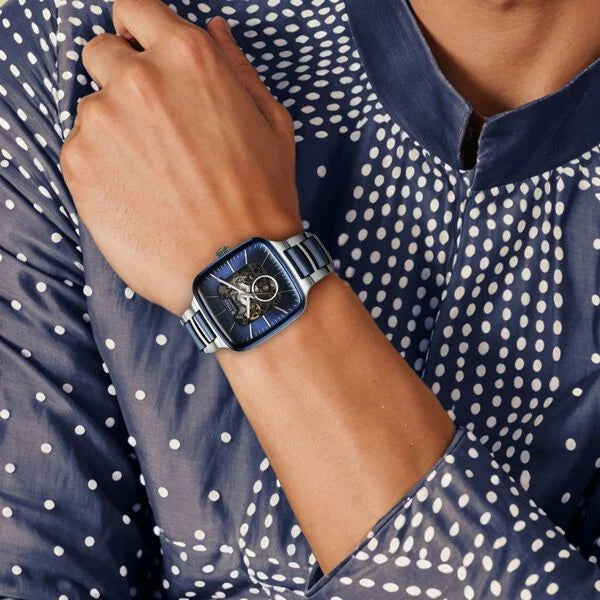 Titan Ceramic Fusion Automatic Square Black Dial Rose Gold Dual-Toned Stainless Steel Bracelet Watch for Men 90175kd02