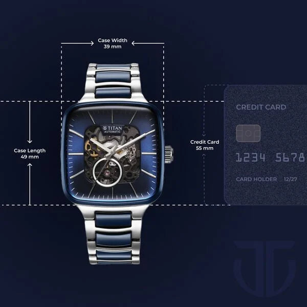 Titan Ceramic Fusion Automatic Square Black Dial Rose Gold Dual-Toned Stainless Steel Bracelet Watch for Men 90175kd02