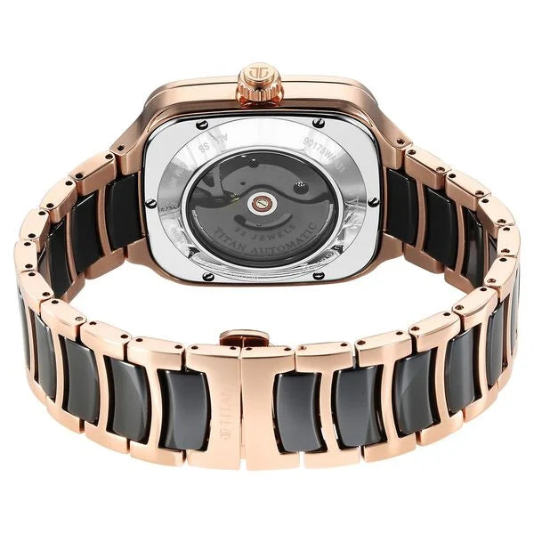Titan Ceramic Fusion Automatic Square Black Dial Silver Dual-Toned Stainless Steel Bracelet Watch for Men 90175kd03