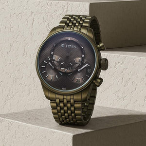 Titan Micromotors Olive Dial Watch for Men 90179qm01 - KRISHNA WATCH COMPANY
