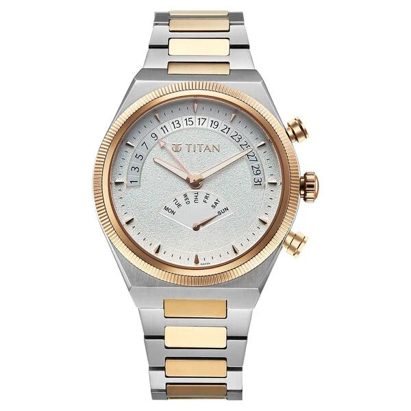 Titan Micromotors Silver Dial Dual Tone Pink Watch for Men 90180km01 - KRISHNA WATCH COMPANY