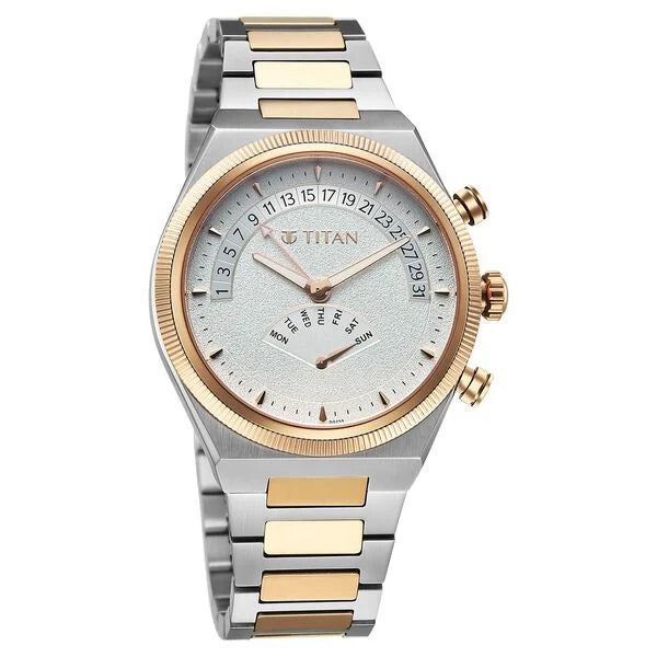 Titan Micromotors Silver Dial Dual Tone Pink Watch for Men 90180km01