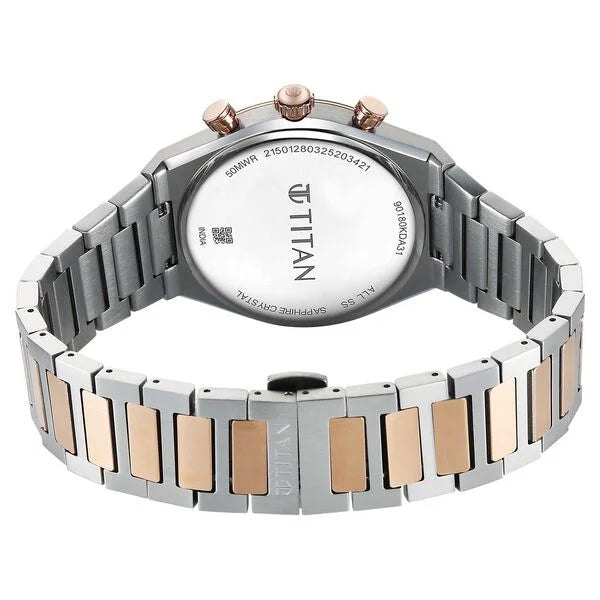 Titan Micromotors Silver Dial Dual Tone Pink Watch for Men 90180km01