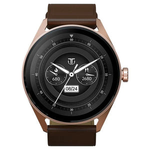 Titan Crest with 3.63 cm AMOLED Display with AOD, Functional Crown, BT Calling Smartwatch with Brown Leather Strap 90197al02 - KRISHNA WATCH COMPANY