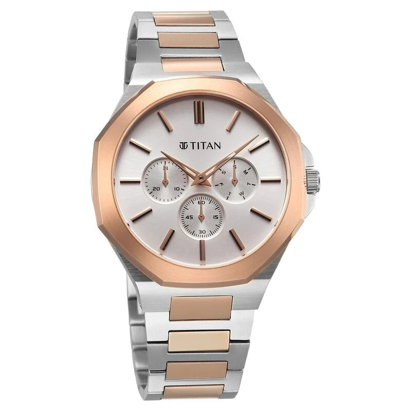 Titan Classic Slim Multifunction Quartz Multifunction Silver Dial Watch For Men - 90198KM01