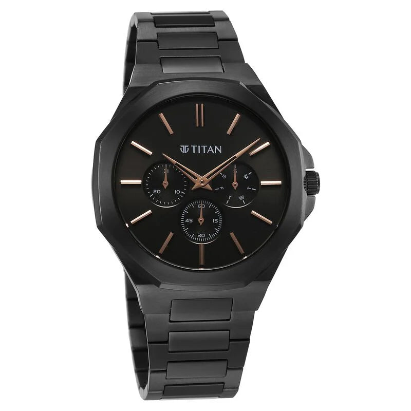 Titan Classic Slim Multifunction Quartz Multifunction Black Dial Watch For Men - 90198NM01