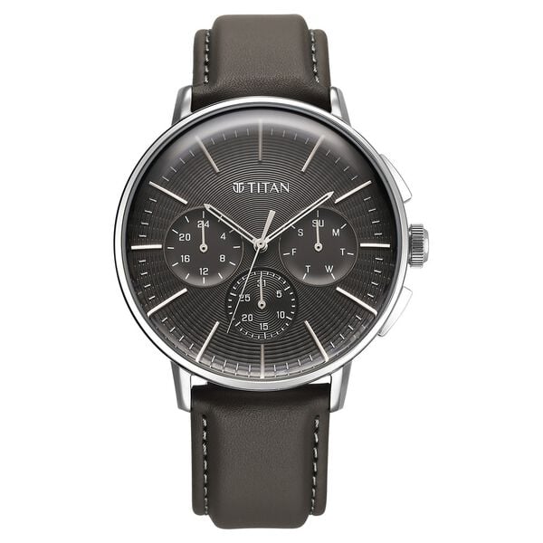 Titan Light leathers Multifunction Anthracite Dial Leather Strap Watch For Men 90200sl02