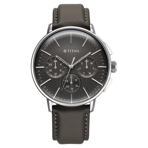 Titan Light leathers Multifunction Anthracite Dial Leather Strap Watch For Men 90200sl02 - KRISHNA WATCH COMPANY