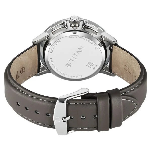 Titan Light leathers Multifunction Anthracite Dial Leather Strap Watch For Men 90200sl02