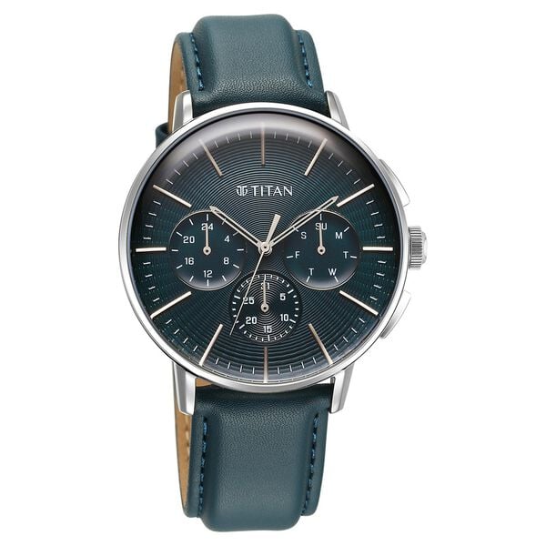 Titan Light leathers Multifunction Silver Dial Leather Strap Watch For Men 90200sl03