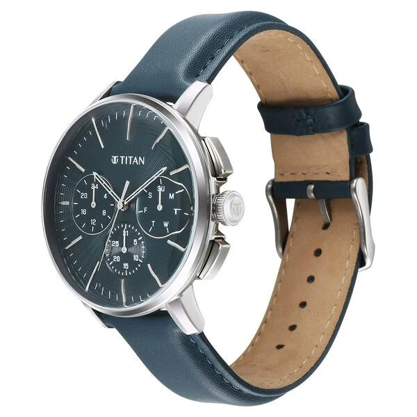 Titan Light leathers Multifunction Silver Dial Leather Strap Watch For Men 90200sl03