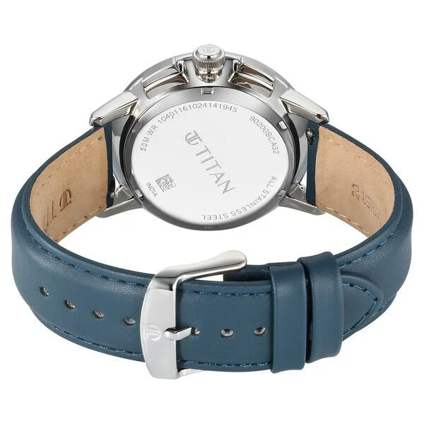Titan Light leathers Multifunction Silver Dial Leather Strap Watch For Men 90200sl03