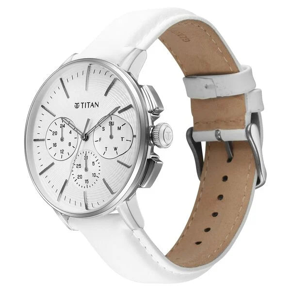 Titan Light leathers Multifunction Silver Dial Leather Strap Watch For Men 90200sl04