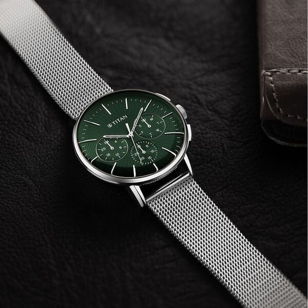 Titan Light leathers Multifunction Anthracite Dial Stainless Steel Strap Watch For Men 90200sm01