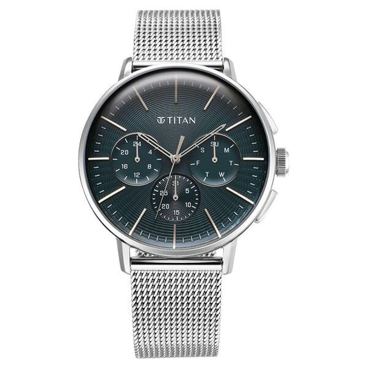 Titan Light leathers Multifunction Anthracite Dial Stainless Steel Strap Watch For Men 90200sm01