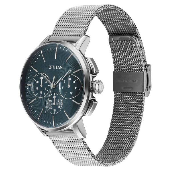Titan Light leathers Multifunction Anthracite Dial Stainless Steel Strap Watch For Men 90200sm01