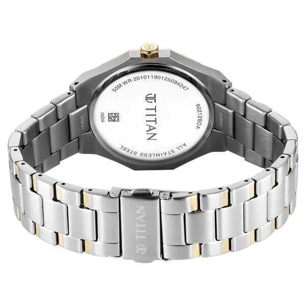 Titan Regalia Dodecagon Quartz Analog with Date Silver Dial Two Toned Stainless Steel Strap Watch For Men 90212bm01
