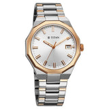 Titan Regalia Dodecagon Quartz Analog with Date Silver Dial Two Toned Stainless Steel Strap Watch For Men 90212km01