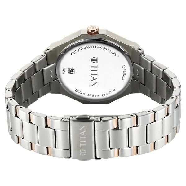 Titan Regalia Dodecagon Quartz Analog with Date Silver Dial Two Toned Stainless Steel Strap Watch For Men 90212km01