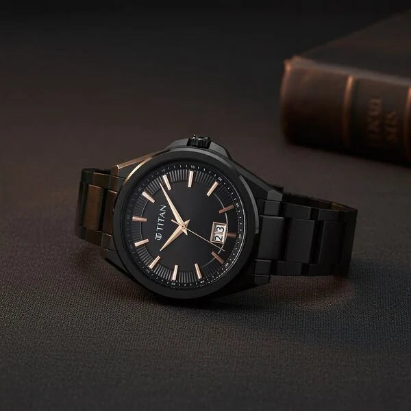 Titan Classique Big Date Analog with Black Dial Black Watch for Men 90219nm01