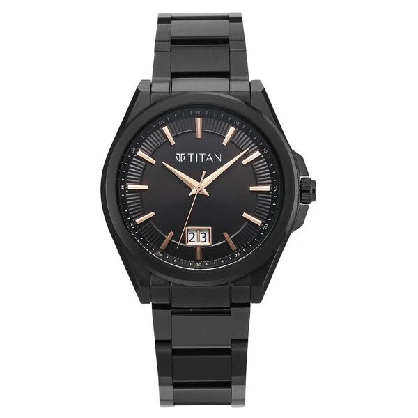 Titan Classique Big Date Analog with Black Dial Black Watch for Men 90219nm01