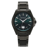 Titan Classique Big Date Analog with Green Dial Dark Gun Stainless Steel Strap Watch for Men 90219qm01