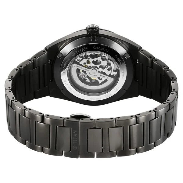 Titan Nexus Skeletal Automatic Analog with Gun Dial Gun Stainless Steel Strap Watch for Men 90221qm02