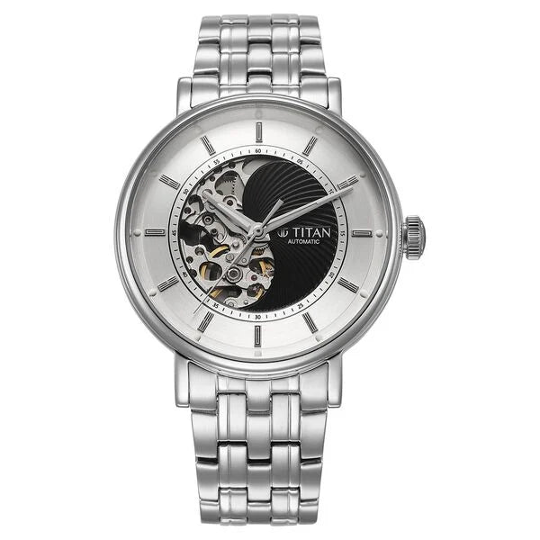 Titan Yin Yang Skeletal Automatic Analog with Black Dial Silver Stainless Steel Strap Watch for Men 90222sm01 - KRISHNA WATCH COMPANY