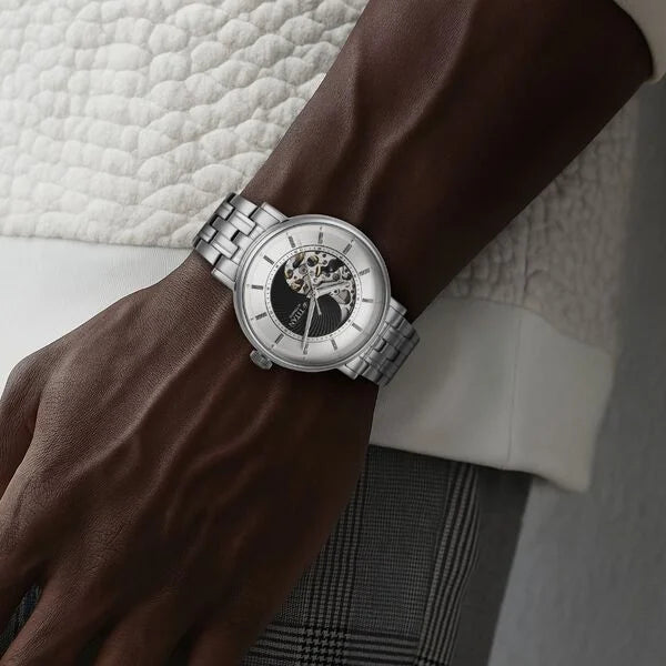 Titan Yin Yang Skeletal Automatic Analog with Black Dial Silver Stainless Steel Strap Watch for Men 90222sm01