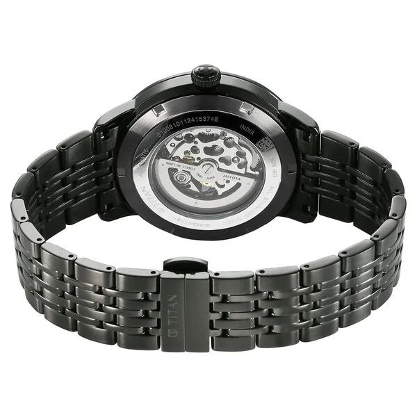 Titan Phoenix Skeletal Automatic Analog with Gun Dial Black Stainless Steel Strap Watch for Men 90223nm01