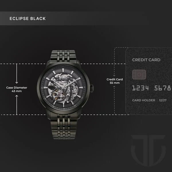 Titan Phoenix Skeletal Automatic Analog with Gun Dial Black Stainless Steel Strap Watch for Men 90223nm01