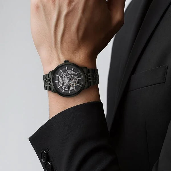 Titan Phoenix Skeletal Automatic Analog with Gun Dial Black Stainless Steel Strap Watch for Men 90223nm01