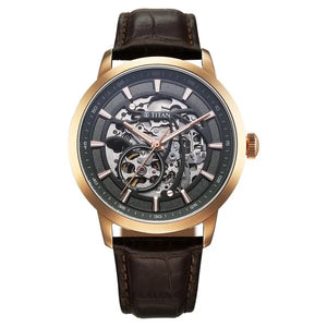 Titan Phoenix Skeletal Automatic Analog with Gun Dial Brown Leather Strap Watch for Men 90223wl01 - KRISHNA WATCH COMPANY