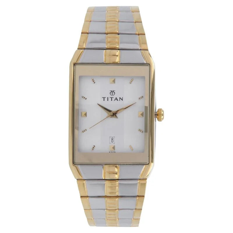 Titan Quartz Analog with Date Silver Dial Stainless Steel Strap Watch for Men  9151BM01