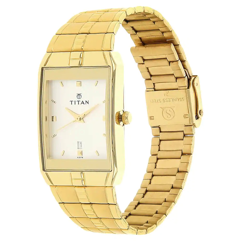 Titan Silver Dial Golden Metal Strap Watch NP9151YM01