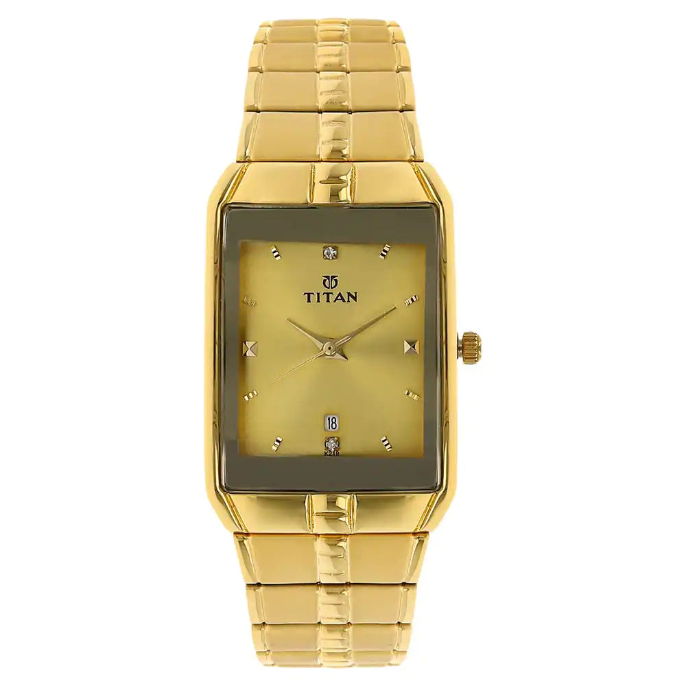 Titan Golden Dial Golden Metal Strap Watch NP9151YM03