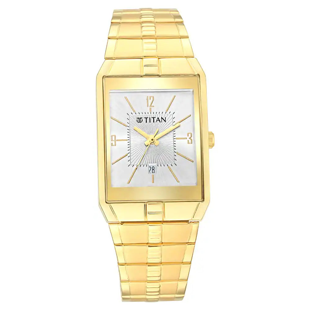 Titan White Dial Metal Strap Watch 9151YM06