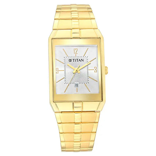 Titan White Dial Metal Strap Watch 9151YM06