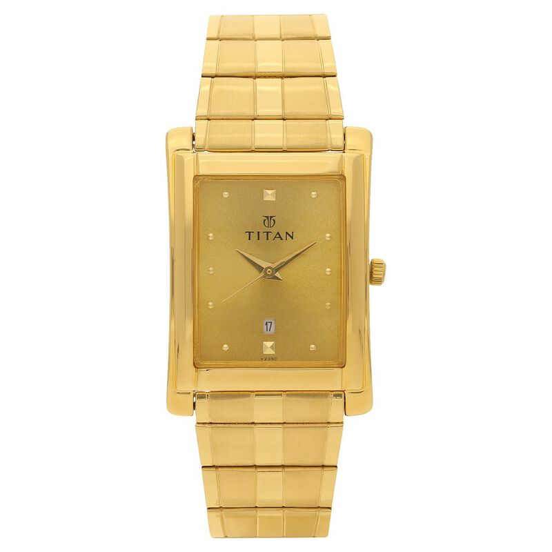 Titan Champagne Dial Analog with Date Metal Strap Watch for Men 9154YM02