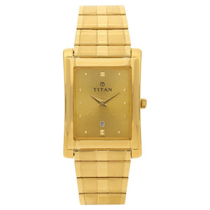 Titan Champagne Dial Analog with Date Metal Strap Watch for Men 9154YM02 - KRISHNA WATCH COMPANY