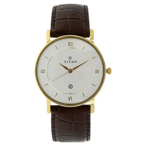 Titan Quartz Analog with Date White Dial Leather Strap Watch for Men 9162YL01 - KRISHNA WATCH COMPANY